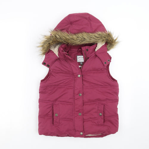 Fat Face Girls Purple   Gilet Jacket Size 8-9 Years  - fur trim  on hood