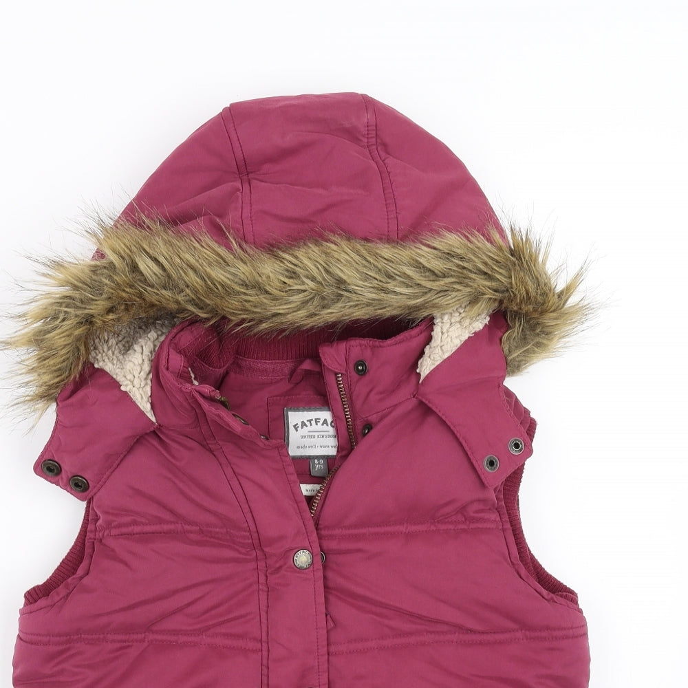 Fat Face Girls Purple   Gilet Jacket Size 8-9 Years  - fur trim  on hood
