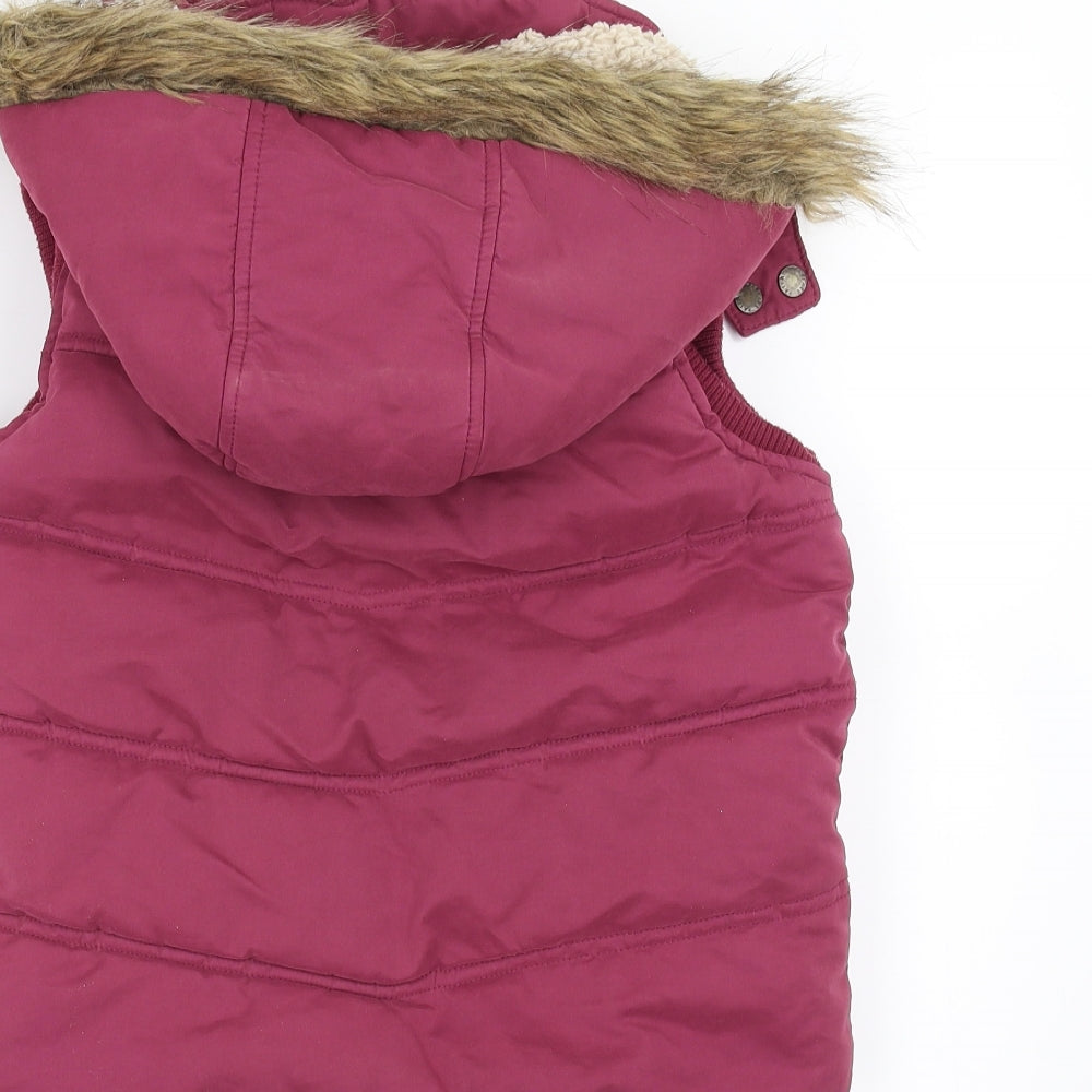 Fat Face Girls Purple   Gilet Jacket Size 8-9 Years  - fur trim  on hood