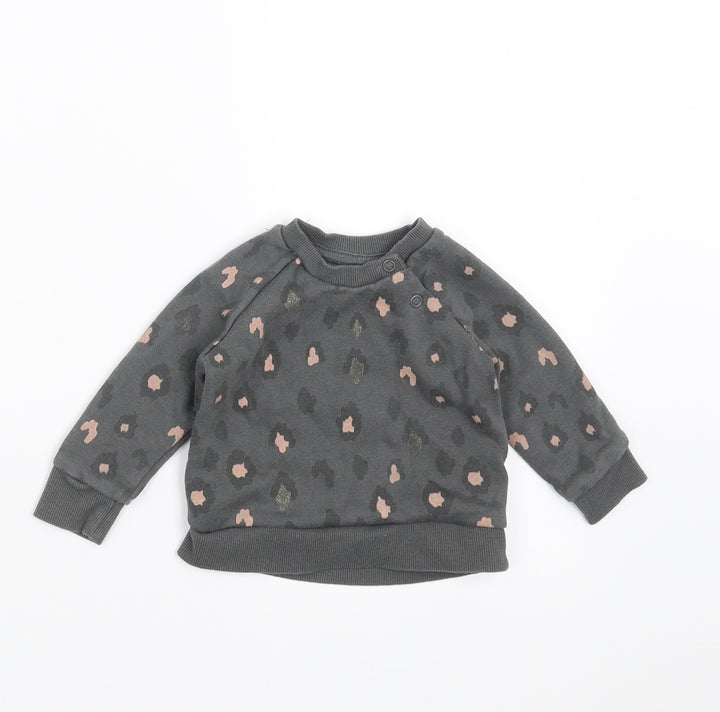 Primark Girls Grey Animal Print Pullover Jumper Size 3-6 Months - Sweatshirt