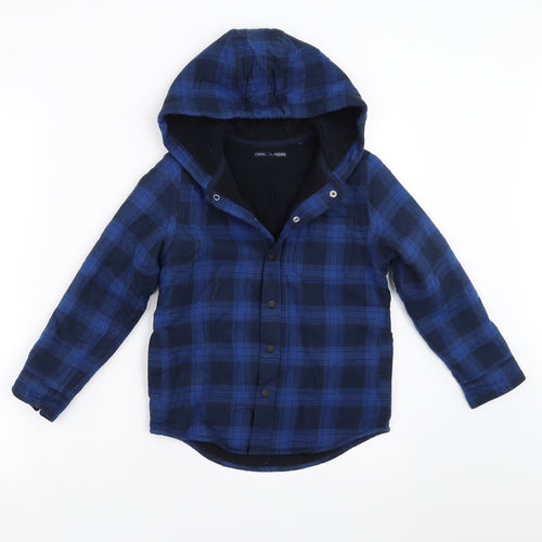 NEXT Boys Blue Check  Cardigan Hoodie Size 7 Years  - fleece lined