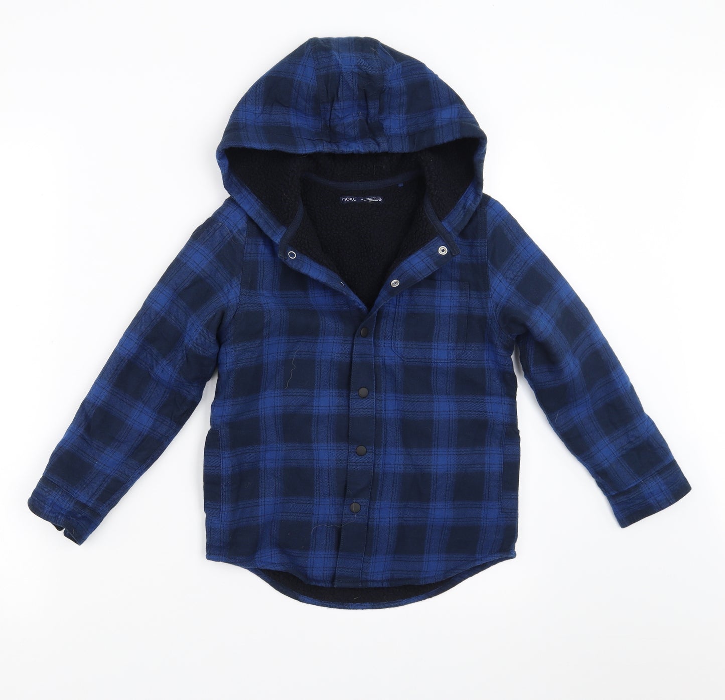 NEXT Boys Blue Check  Cardigan Hoodie Size 7 Years  - fleece lined