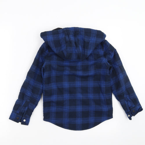 NEXT Boys Blue Check  Cardigan Hoodie Size 7 Years  - fleece lined