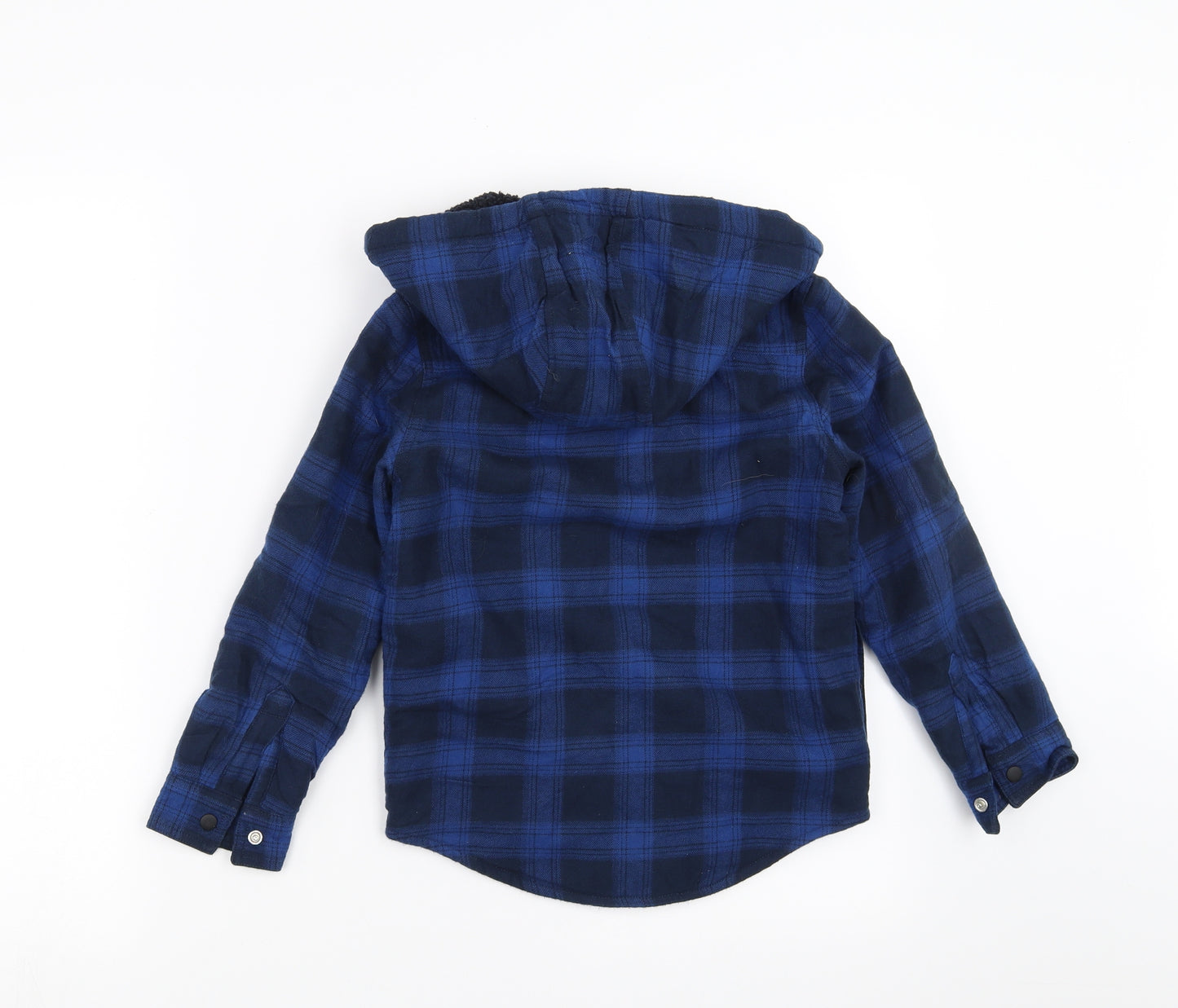 NEXT Boys Blue Check  Cardigan Hoodie Size 7 Years  - fleece lined