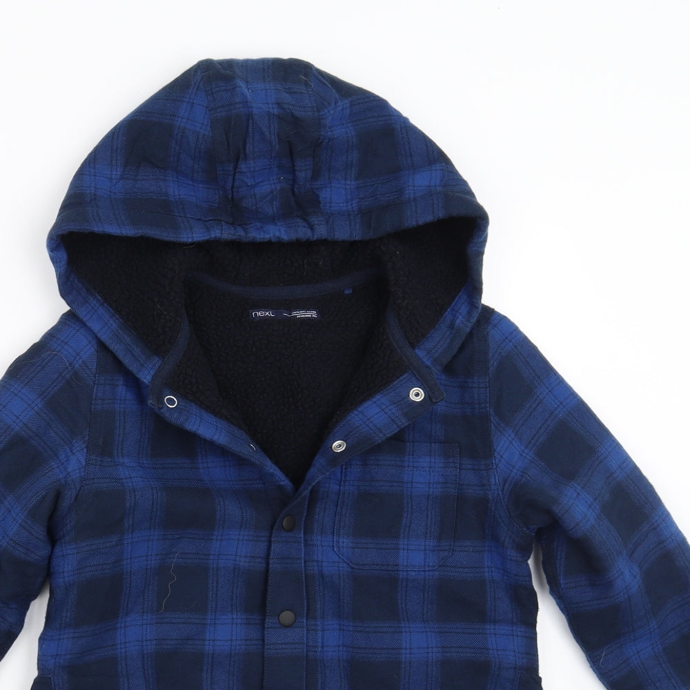 NEXT Boys Blue Check  Cardigan Hoodie Size 7 Years  - fleece lined