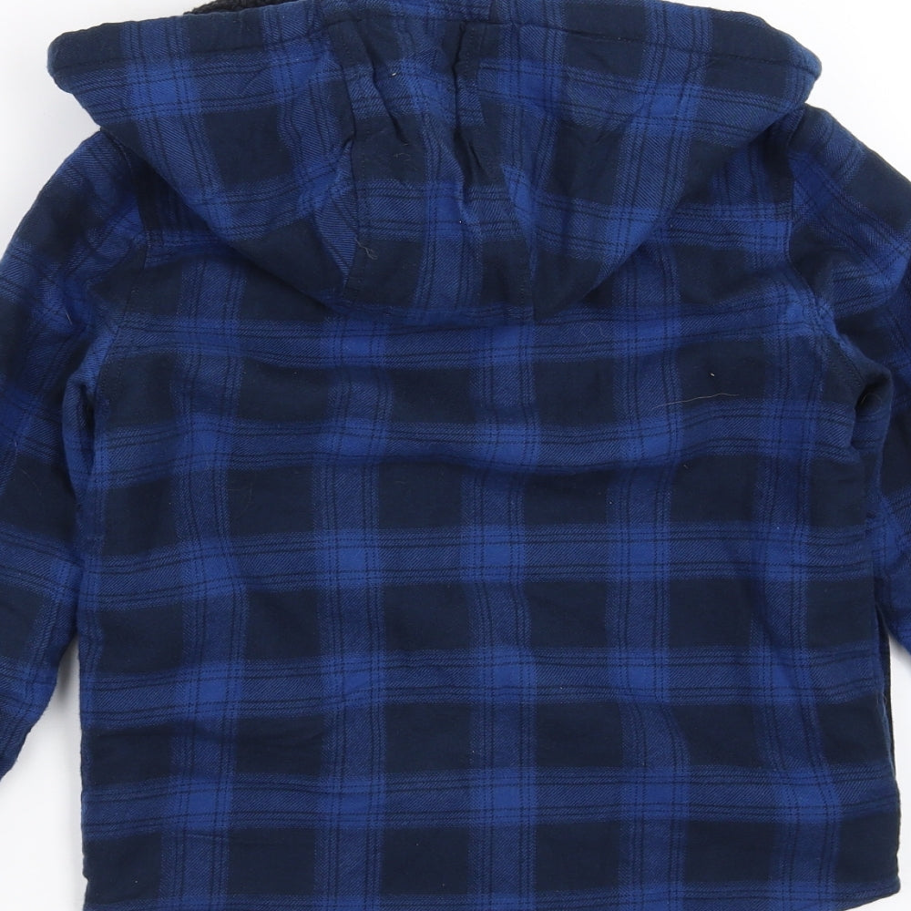 NEXT Boys Blue Check  Cardigan Hoodie Size 7 Years  - fleece lined