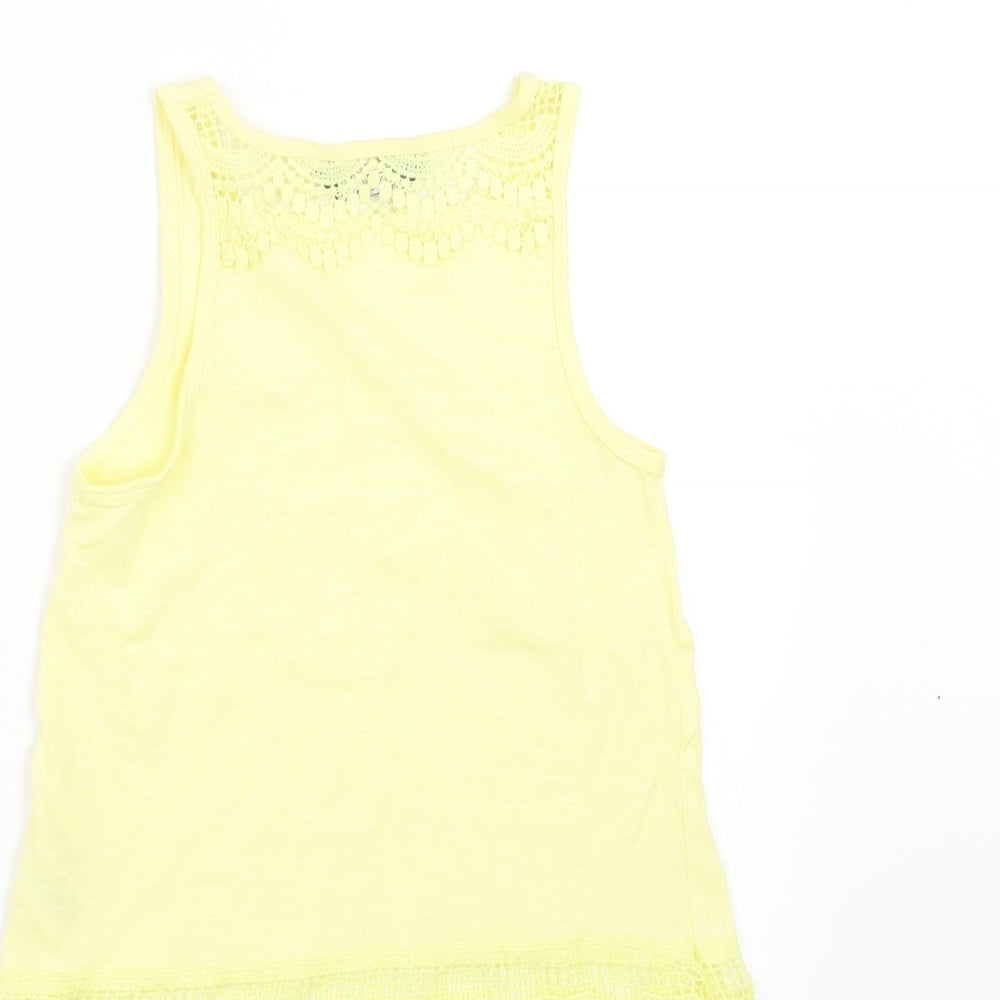 Primark Girls Yellow   Basic Tank Size 7-8 Years  - lace hem