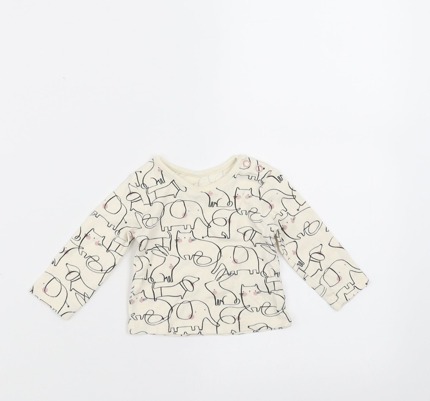 Sainsburys Baby Ivory   Basic T-Shirt Size 0-3 Months  - Elephant Print