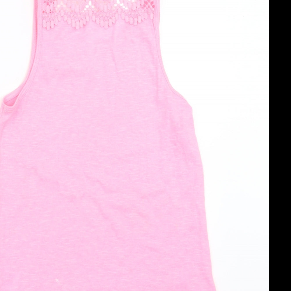 Primark Girls Pink   Basic Tank Size 9-10 Years  - lace hem