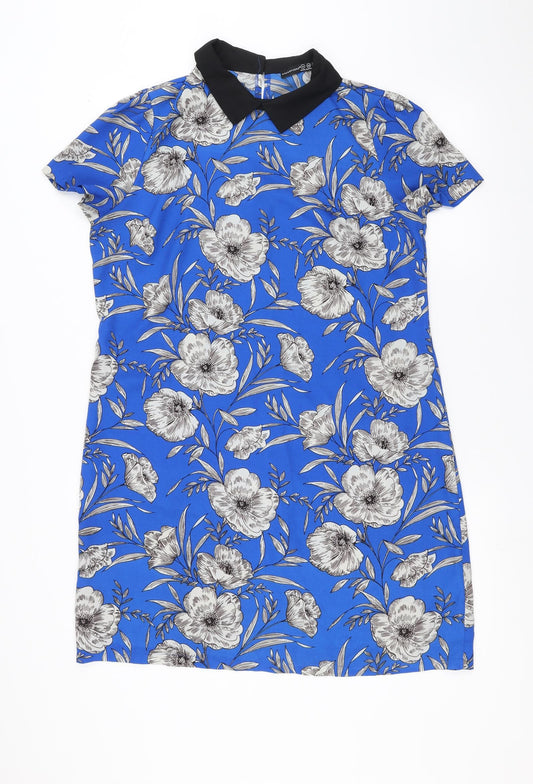 Front view of Primark women’s blue floral shift, size UK 14