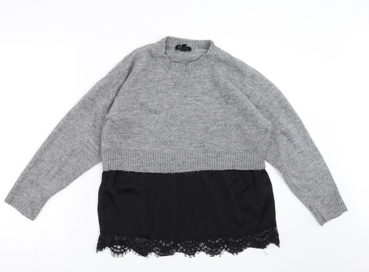 New Look Womens Grey   Pullover Jumper Size S  - lace hem