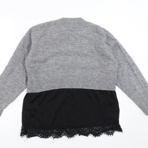 New Look Womens Grey   Pullover Jumper Size S  - lace hem