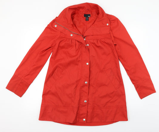 Front view of H&M women’s red jacket coat, size UK 4