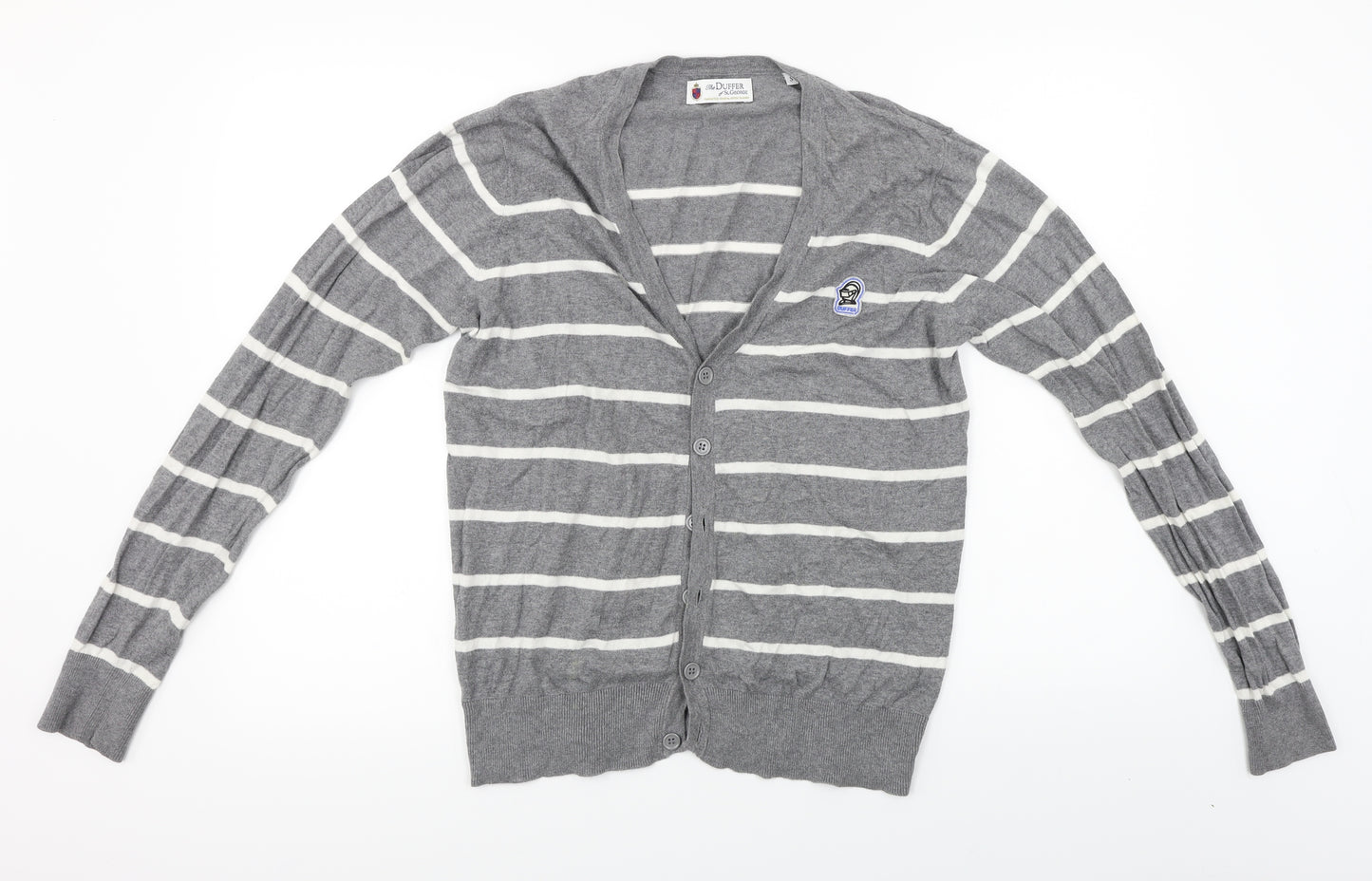 Duffer of St. George  Womens Grey Striped  Cardigan Jumper Size S