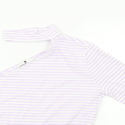 Very Womens Purple Striped  Basic T-Shirt Size 14