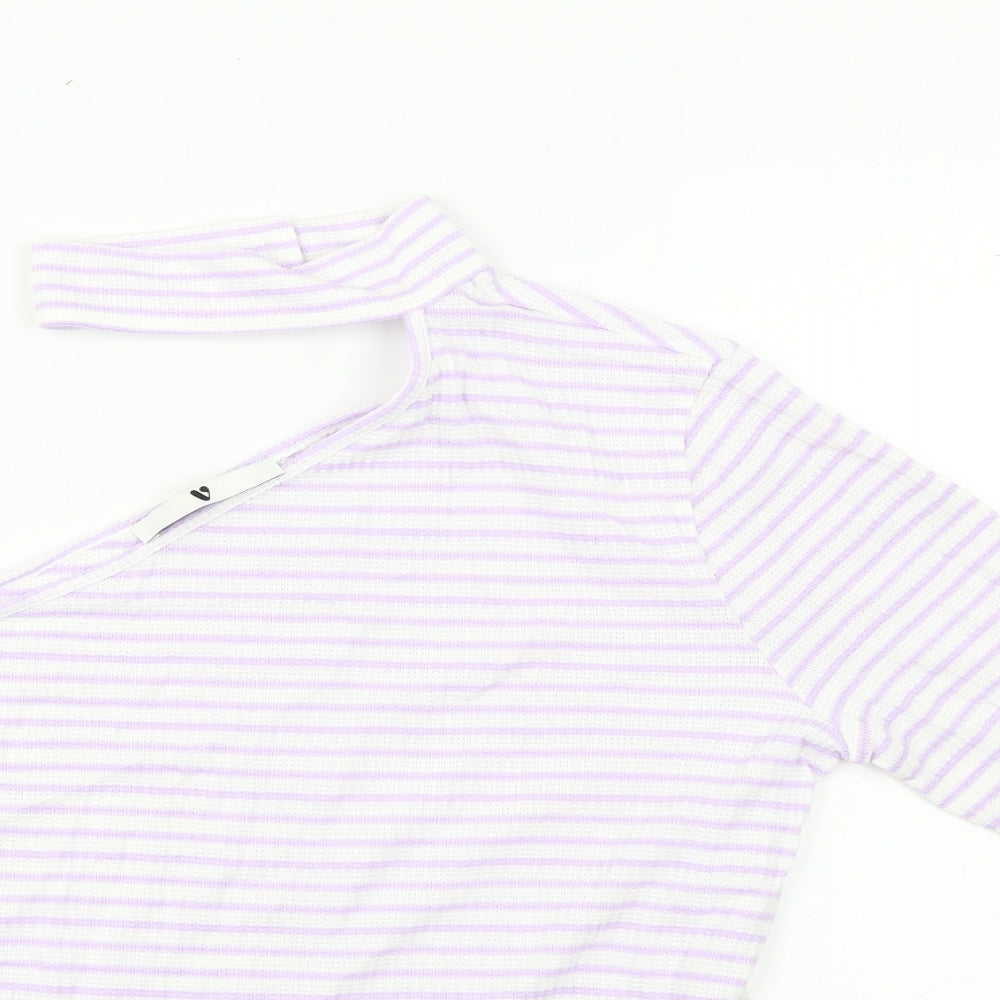 Very Womens Purple Striped  Basic T-Shirt Size 14