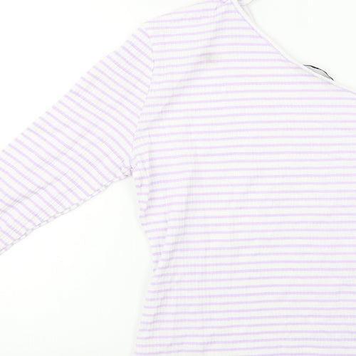 Very Womens Purple Striped  Basic T-Shirt Size 14