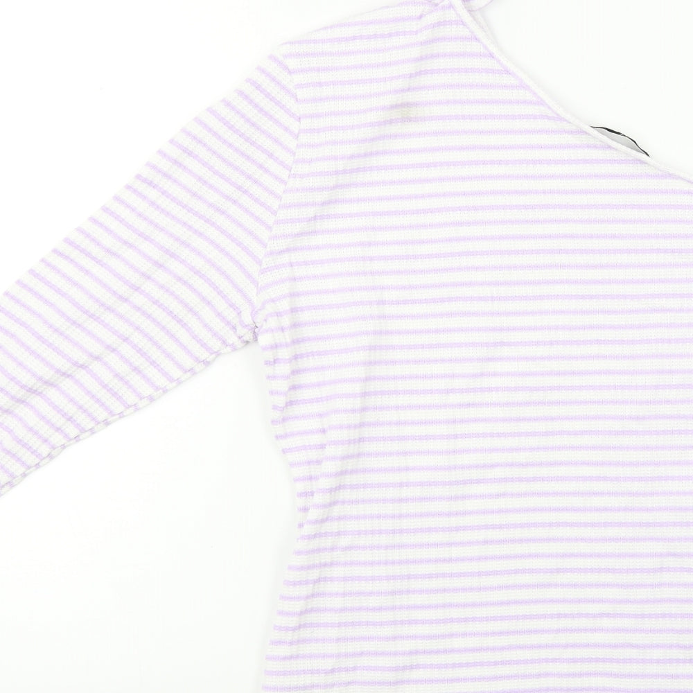Very Womens Purple Striped  Basic T-Shirt Size 14