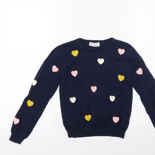 H&M Girls Blue  Knit Pullover Jumper Size 6-7 Years  - Hearts