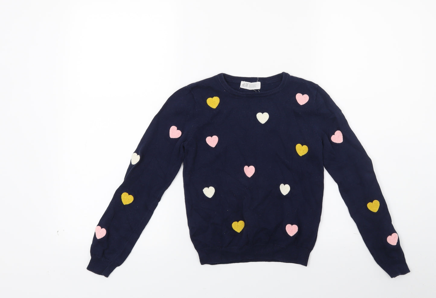 H&M Girls Blue  Knit Pullover Jumper Size 6-7 Years  - Hearts