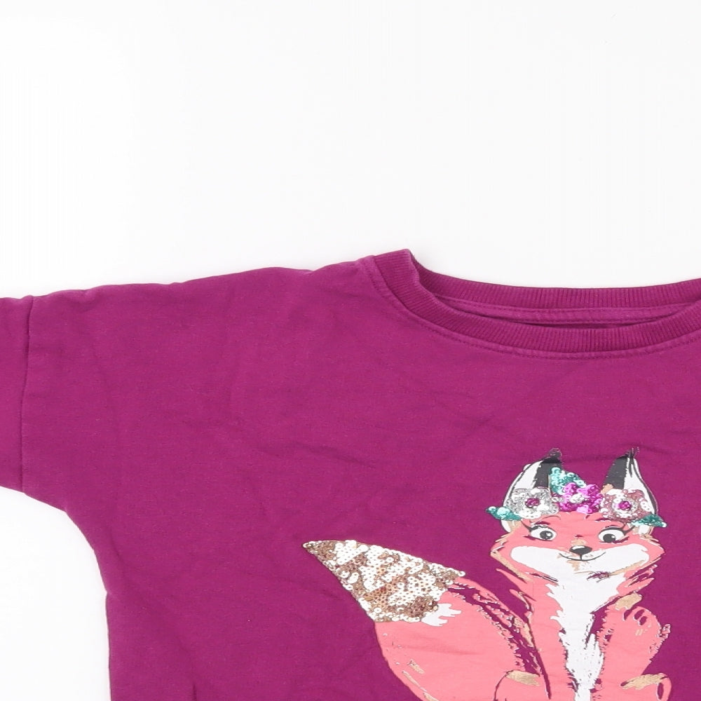 M&Co Girls Purple   Pullover Sweatshirt Size 5-6 Years  - Fox Print