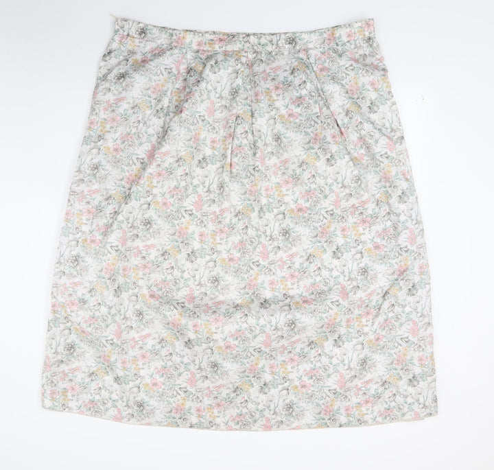 Preworn Womens White Floral  A-Line Skirt Size 42 in