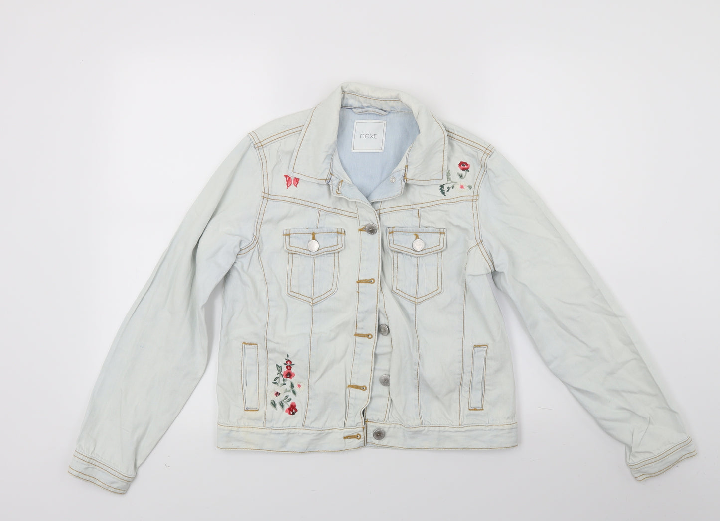 NEXT Girls Blue Floral Denim Jacket Coat Size 13 Years