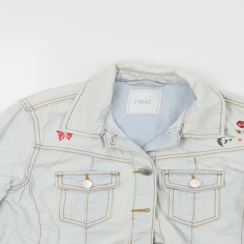 NEXT Girls Blue Floral Denim Jacket Coat Size 13 Years