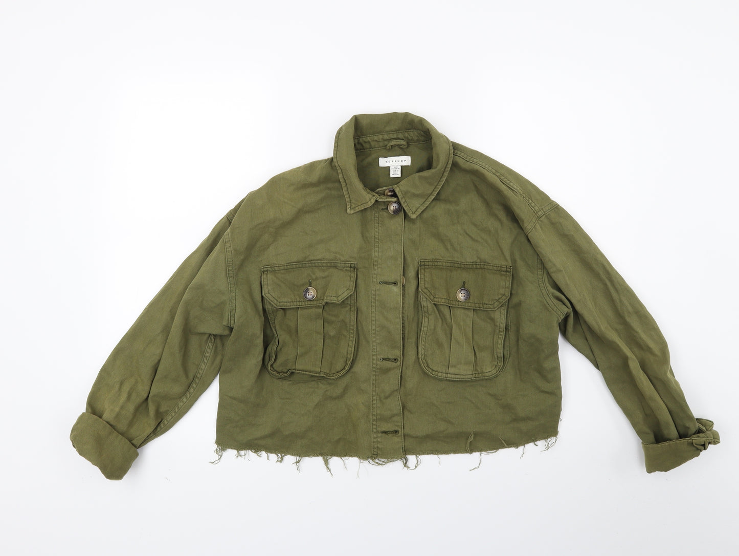 Topshop Womens Green  Denim Jacket Coat Size 10