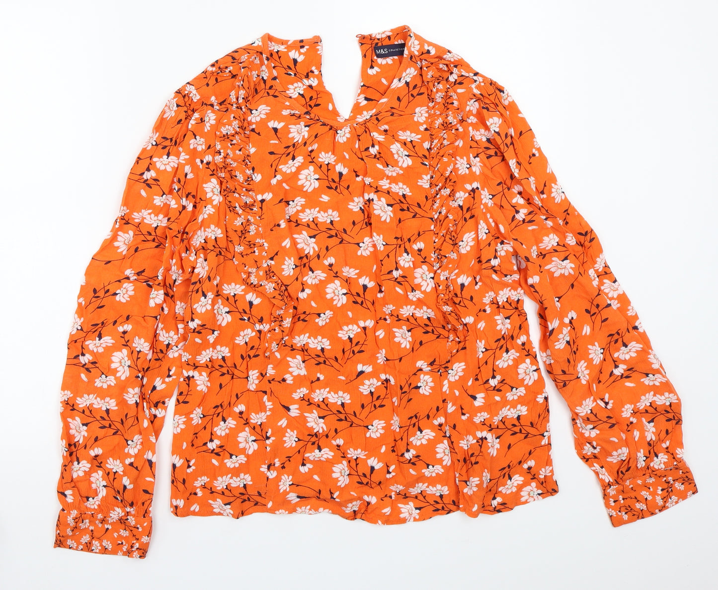 Marks and Spencer Womens Orange Floral  Basic T-Shirt Size 14