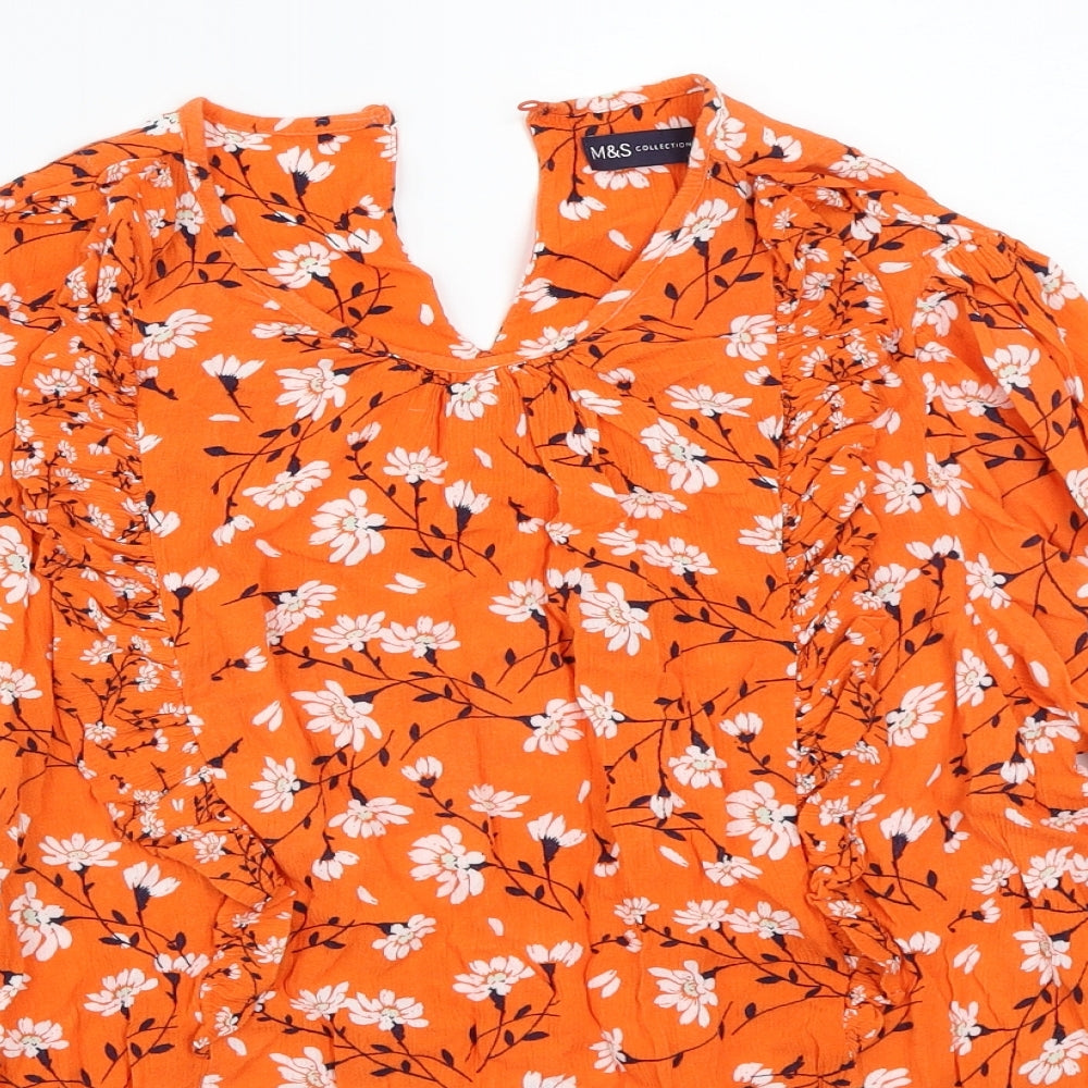 Marks and Spencer Womens Orange Floral  Basic T-Shirt Size 14