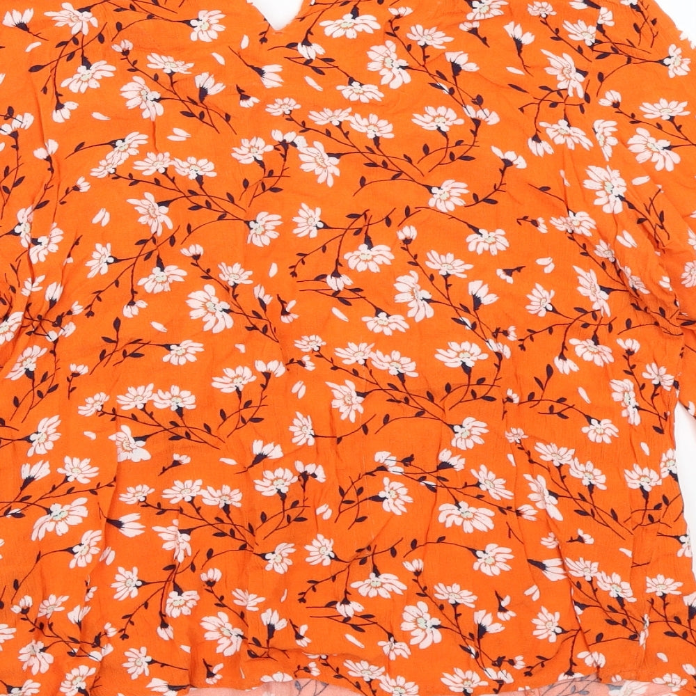 Marks and Spencer Womens Orange Floral  Basic T-Shirt Size 14