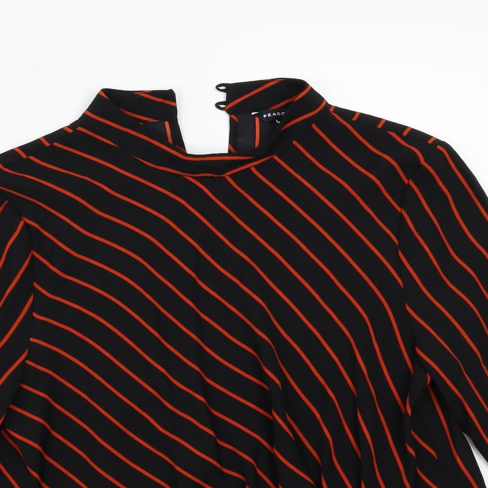 Peacocks Womens Black Striped  Basic Blouse Size 16