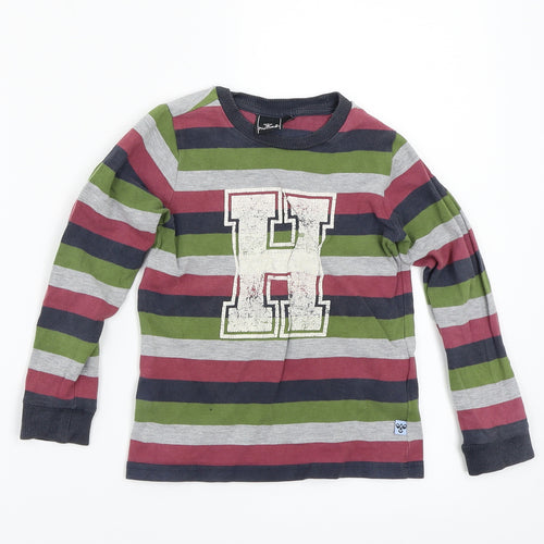 Hummel Boys Green Striped Rayon Basic T-Shirt Size 5 Years