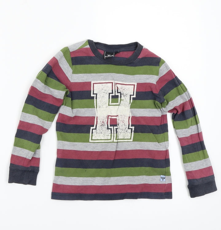 Hummel Boys Green Striped Rayon Basic T-Shirt Size 5 Years