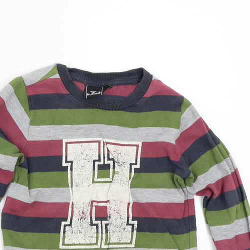 Hummel Boys Green Striped Rayon Basic T-Shirt Size 5 Years