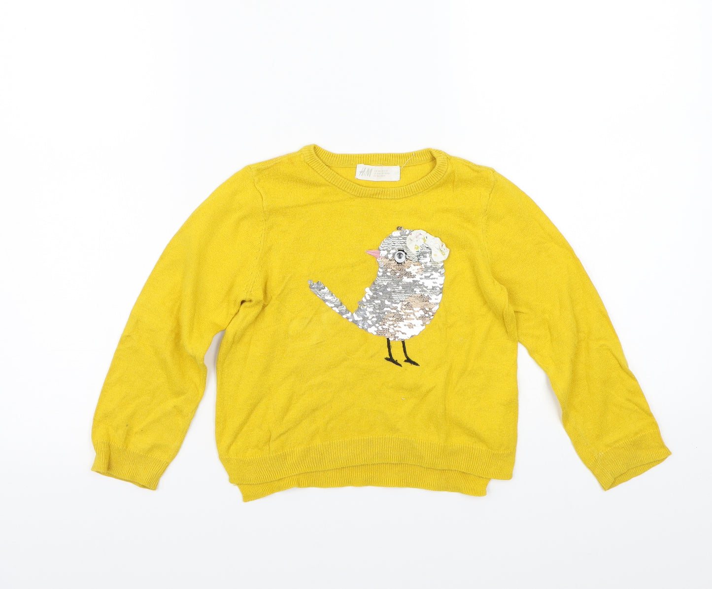 H&M Girls Yellow   Pullover Jumper Size 3-4 Years