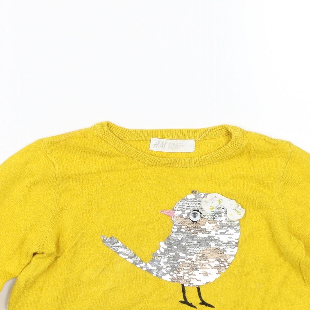 H&M Girls Yellow   Pullover Jumper Size 3-4 Years
