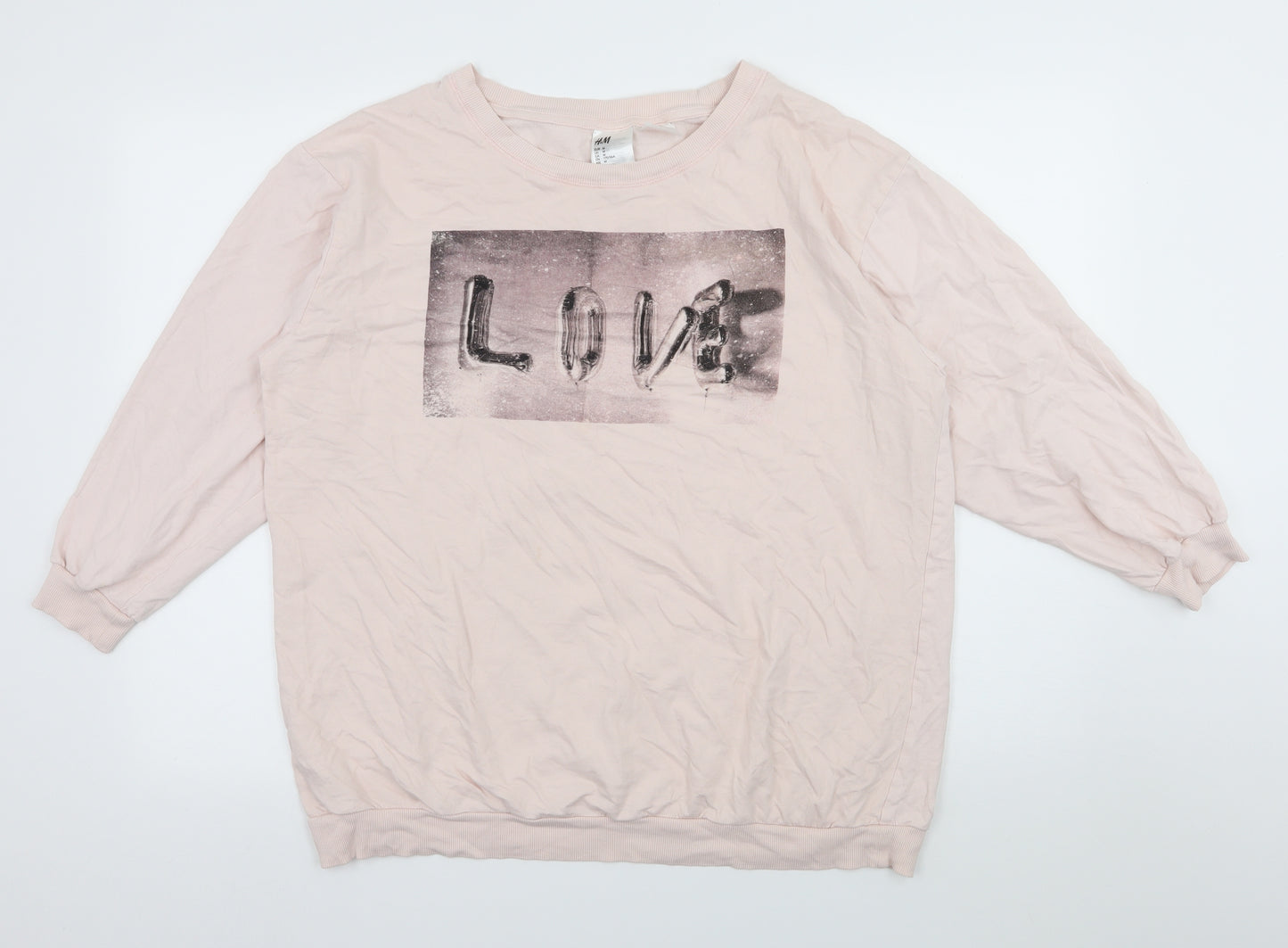 H&M Womens Pink  Jersey Pullover Sweatshirt Size M  - Love