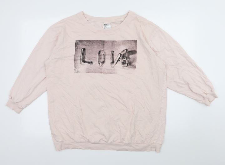 H&M Womens Pink  Jersey Pullover Sweatshirt Size M  - Love