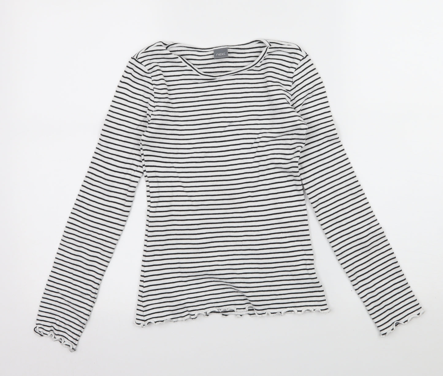 NEXT Girls White Striped Jersey Basic T-Shirt Size 12 Years