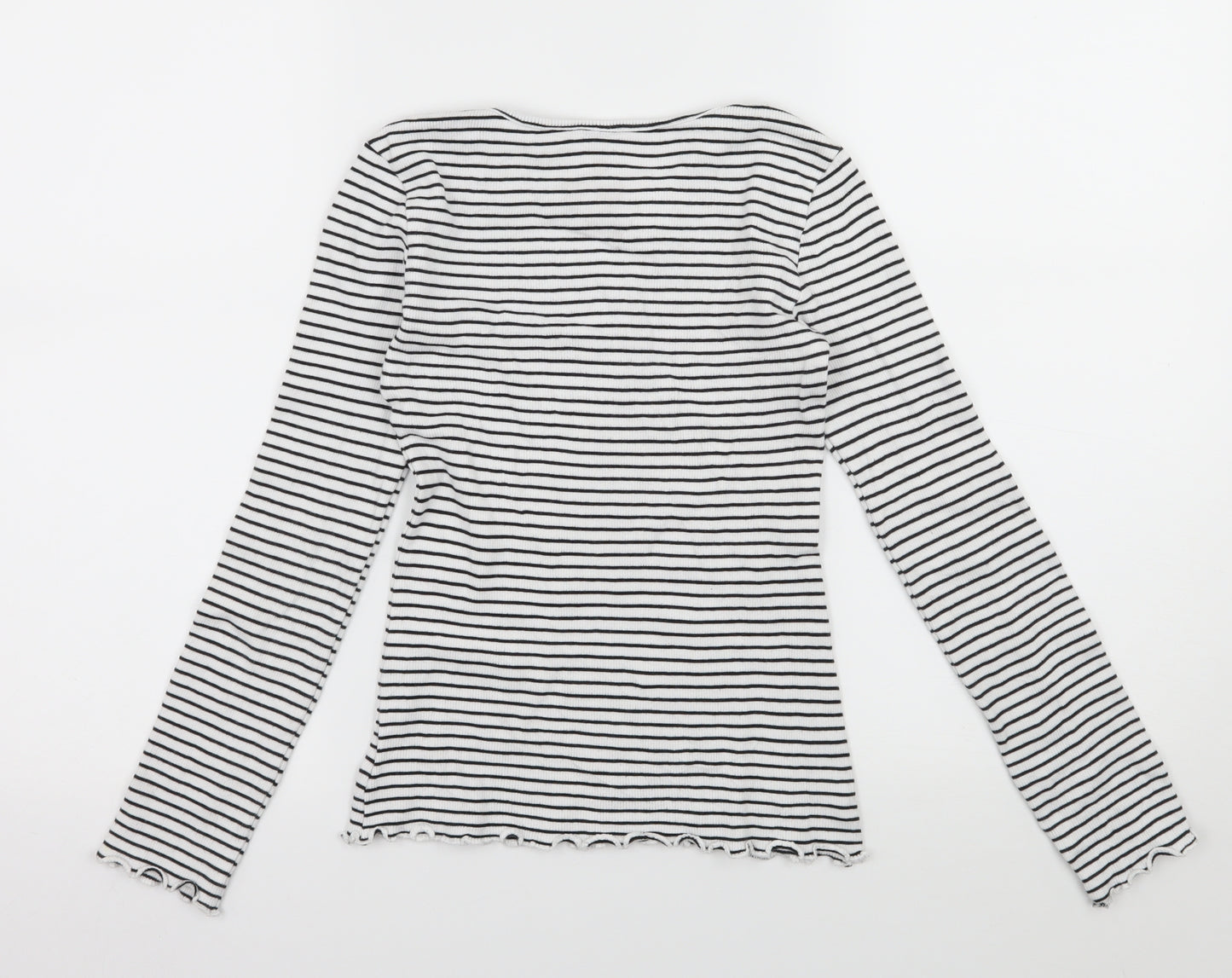 NEXT Girls White Striped Jersey Basic T-Shirt Size 12 Years
