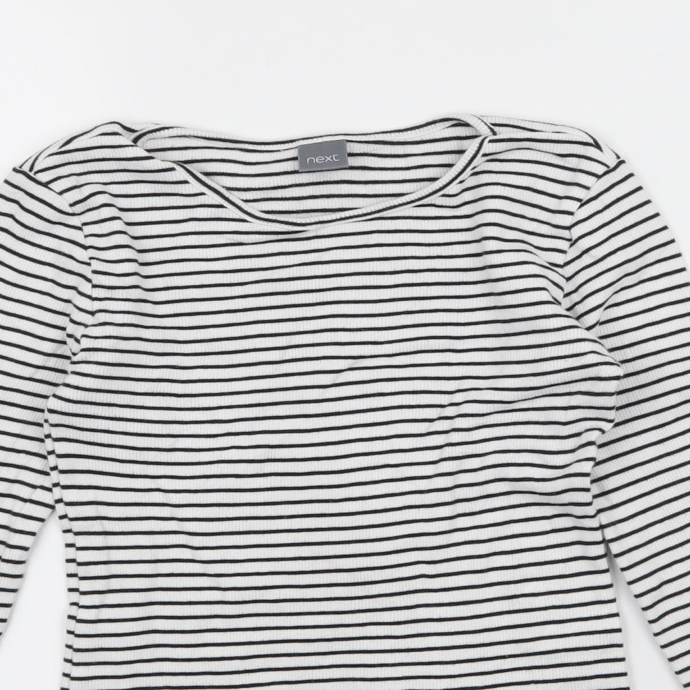 NEXT Girls White Striped Jersey Basic T-Shirt Size 12 Years