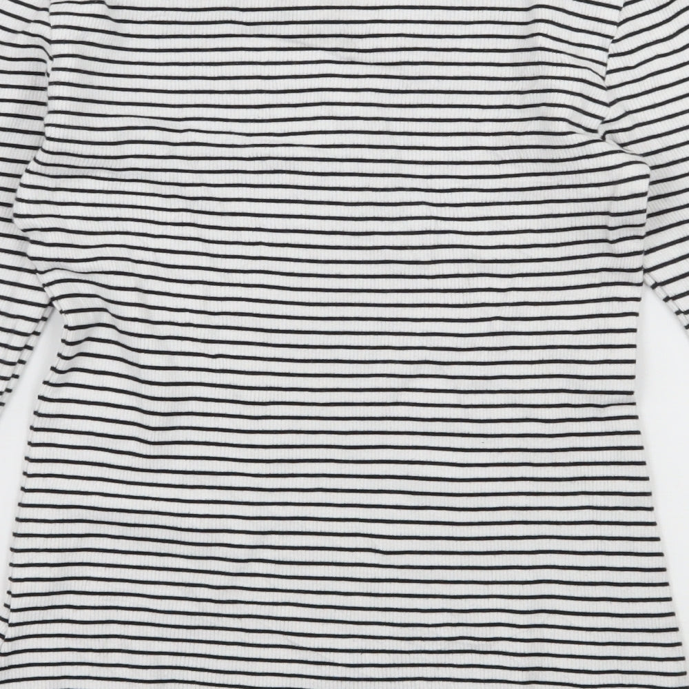 NEXT Girls White Striped Jersey Basic T-Shirt Size 12 Years