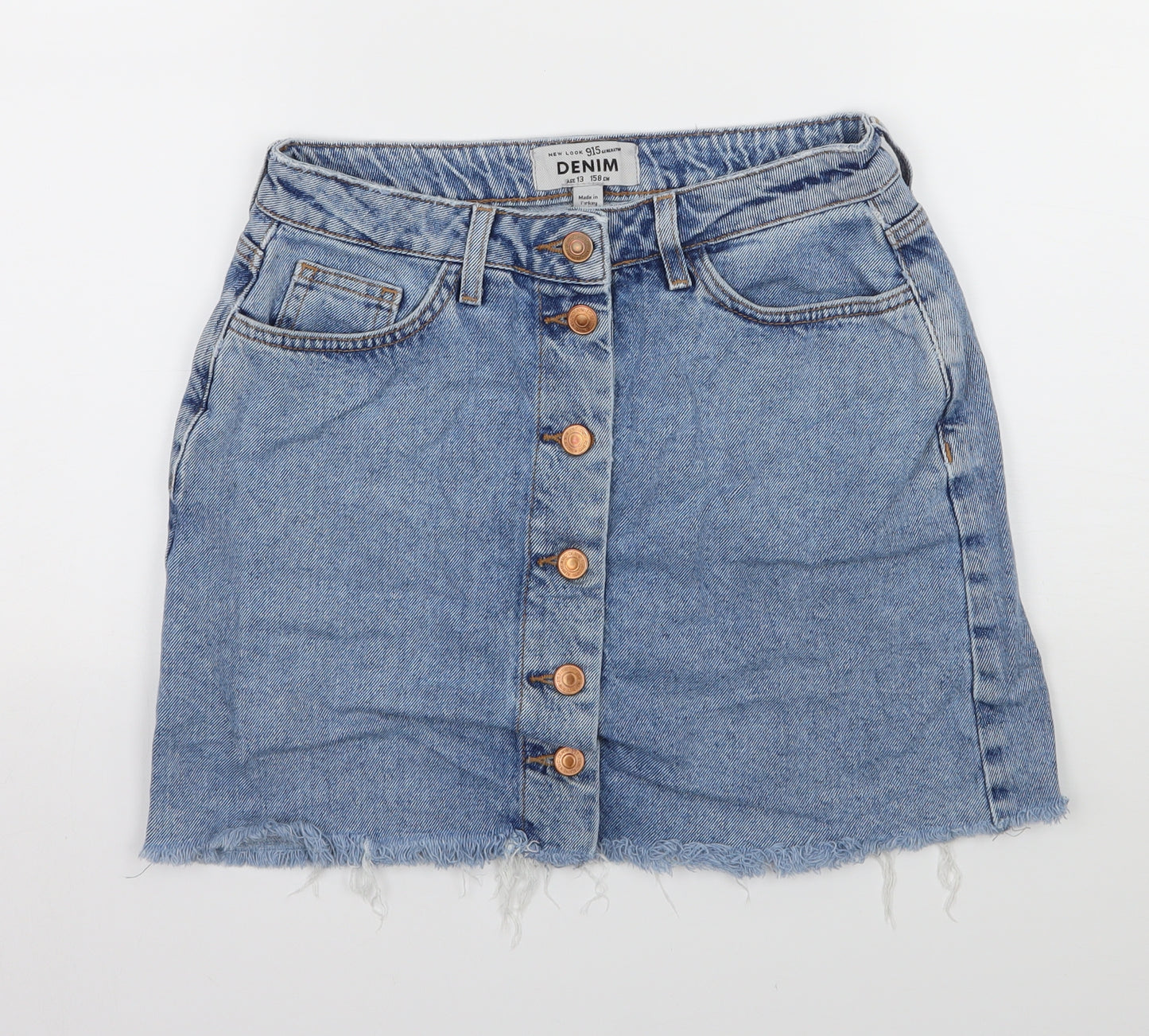 New Look Girls Blue  Denim A-Line Skirt Size 13 Years - Distressed
