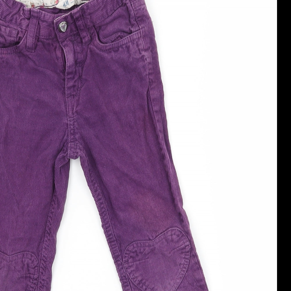 H&M Girls Purple  Corduroy Straight Jeans Size 6 Years