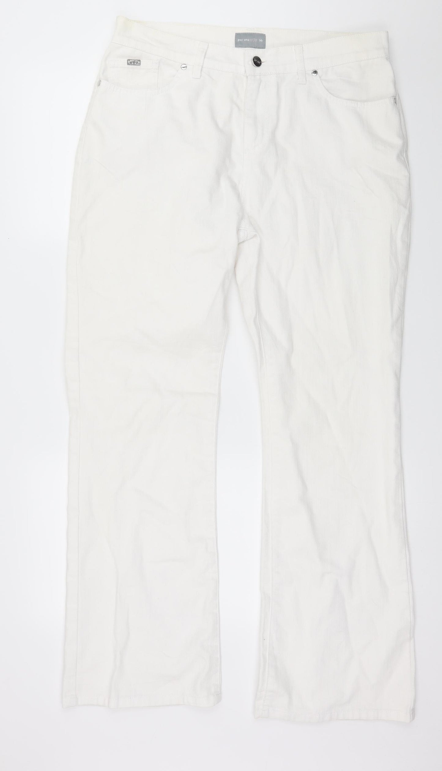 Per Una Womens White  Denim Straight Jeans Size 14 L29 in
