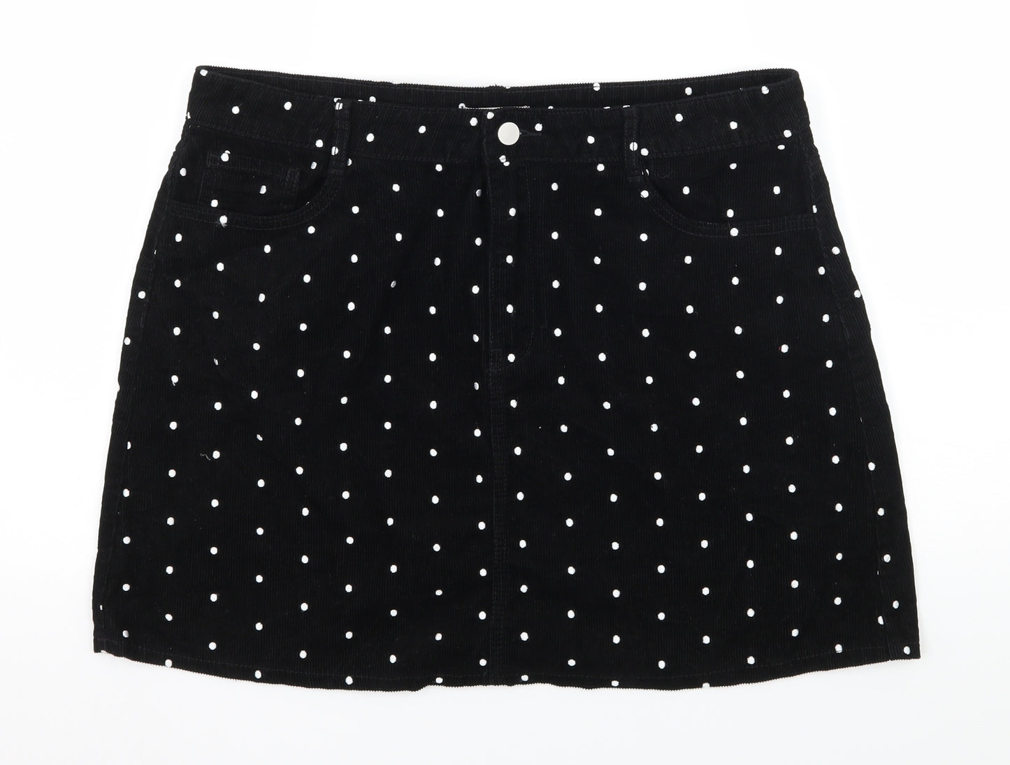 TU Womens Black Polka Dot Corduroy A-Line Skirt Size 16