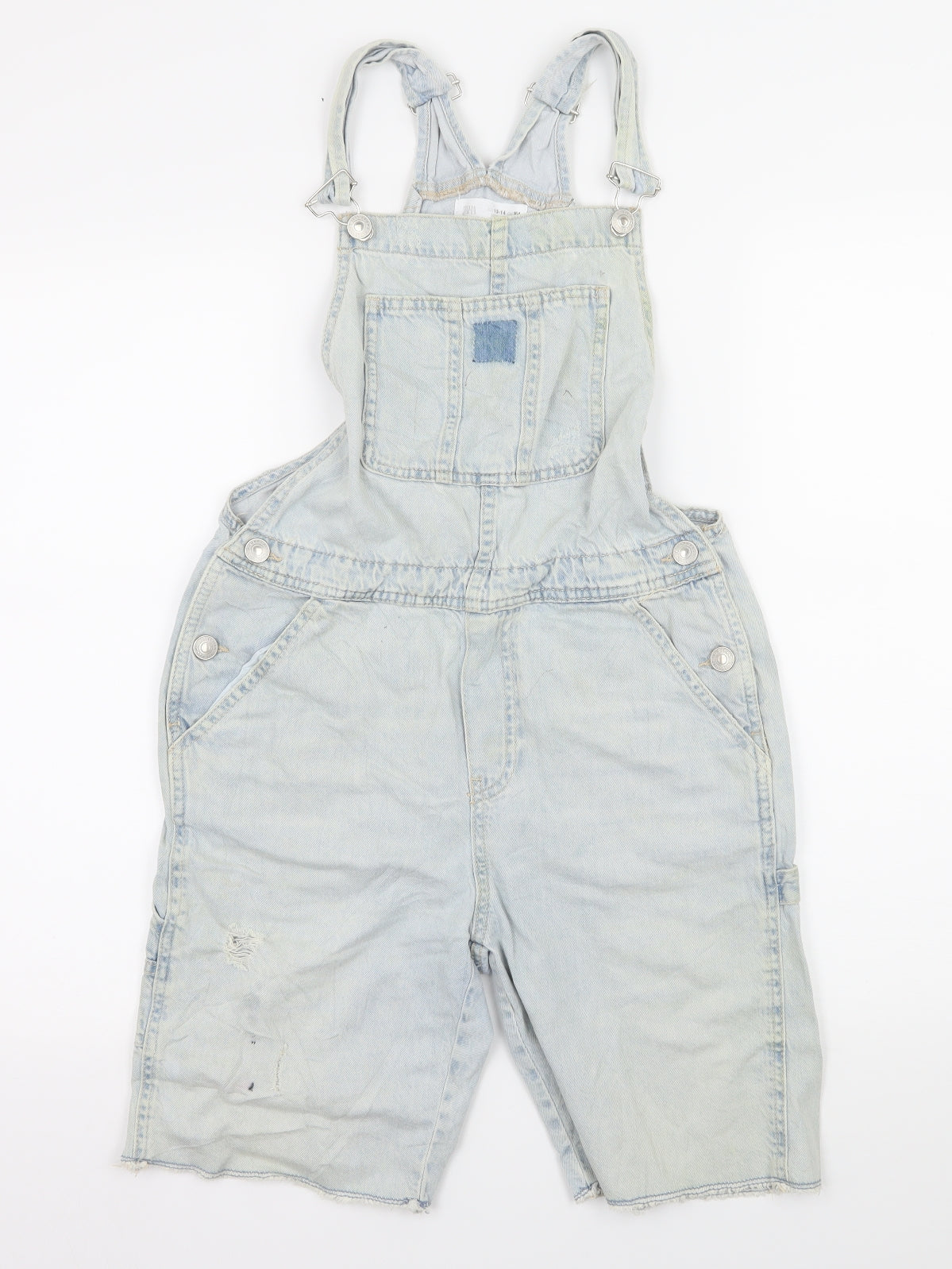 Zara Girls Blue  Denim Dungaree One-Piece Size 13-14 Years  - Distressed