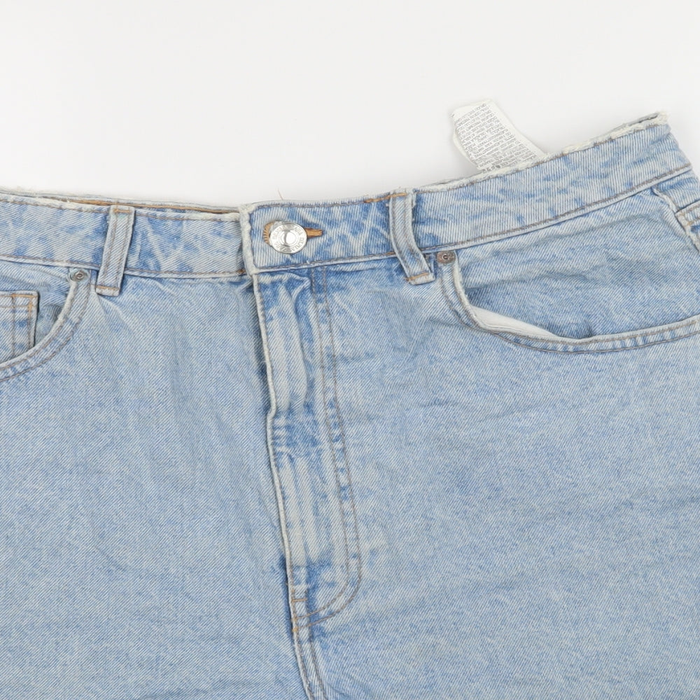 Zara Womens Blue  Denim Biker Shorts Size 14